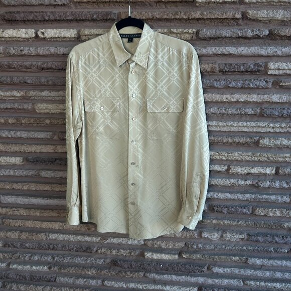 Ralph Lauren Black Label Classic Tan 100% Silk Blouse Size 10 - Picture 7 of 7